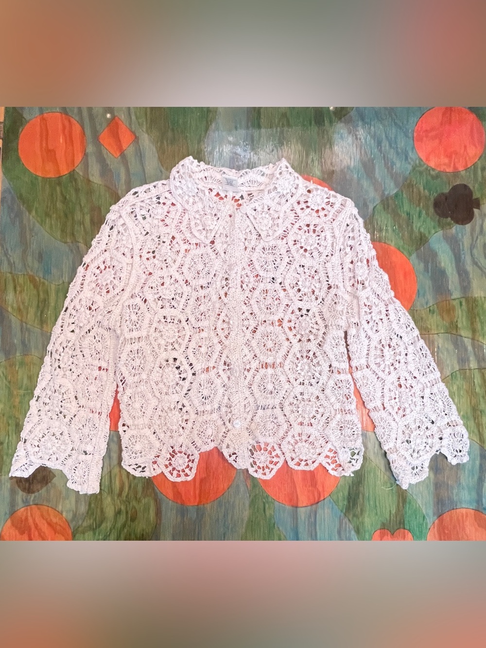 Ultra Pink Womens Cotton White Crochet Blouse Beach Cover Up Size Large Floral